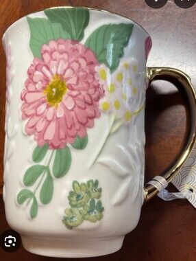 (Ew)Papyrus Pink Floral Porcelain Mug with Gold Handle